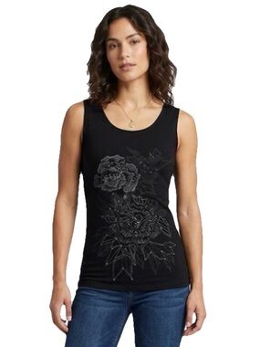 Key Closet Flowers Swarovski Studded Women’s Black Tank Top Size Small